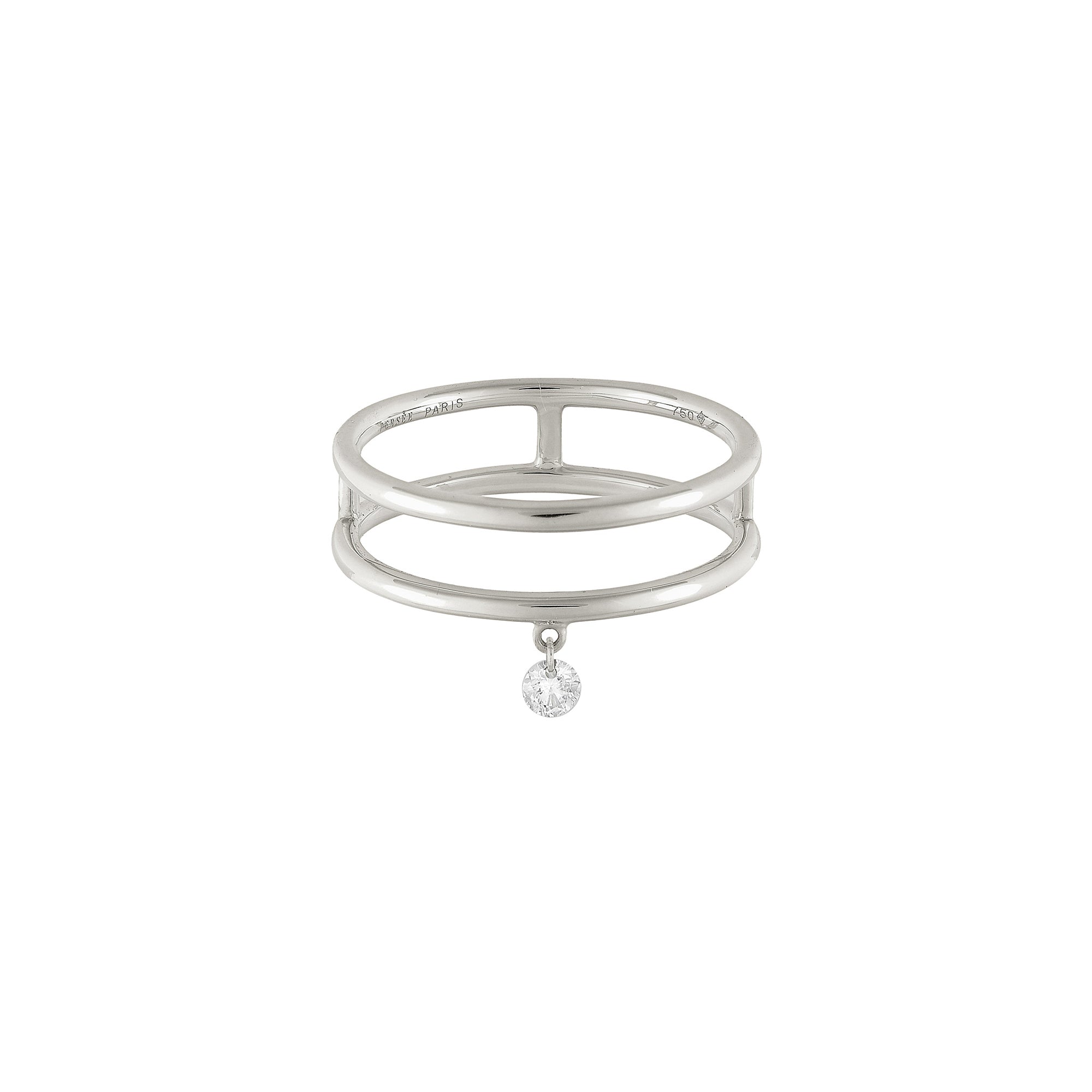 Bague Zeus double anneaux sertie d'un diamant - Or Blanc