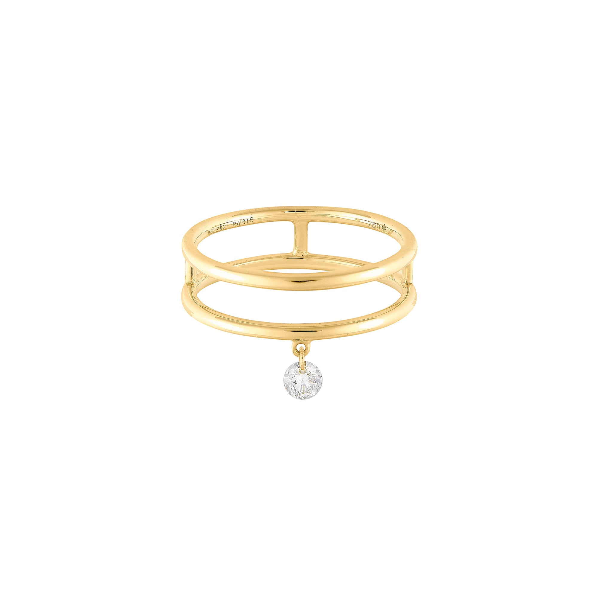 Bague Zeus double anneaux sertie d'un diamant - Or Jaune