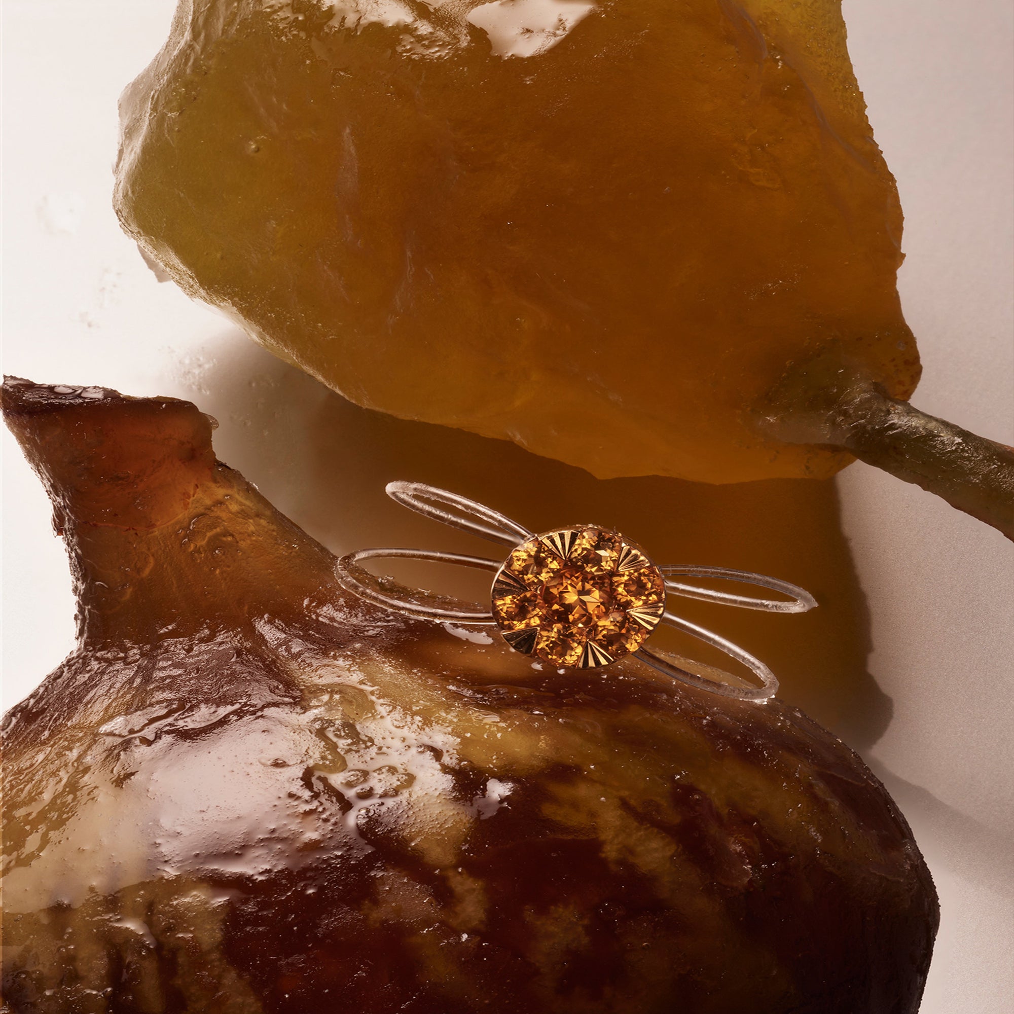 Bague Floating pavée de citrines - Or Jaune