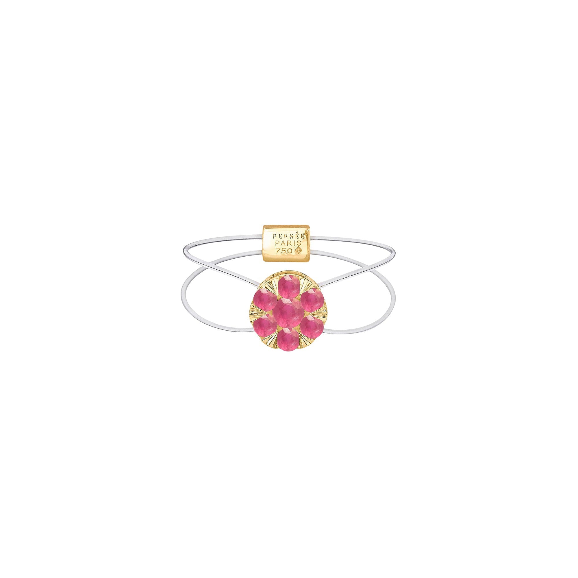 Bague Floating pavée de saphirs roses - Or Jaune