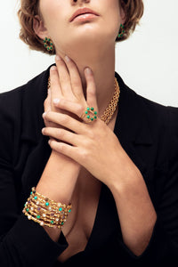 Bague Daisy dorée à l'or fin et Malachite - Vert