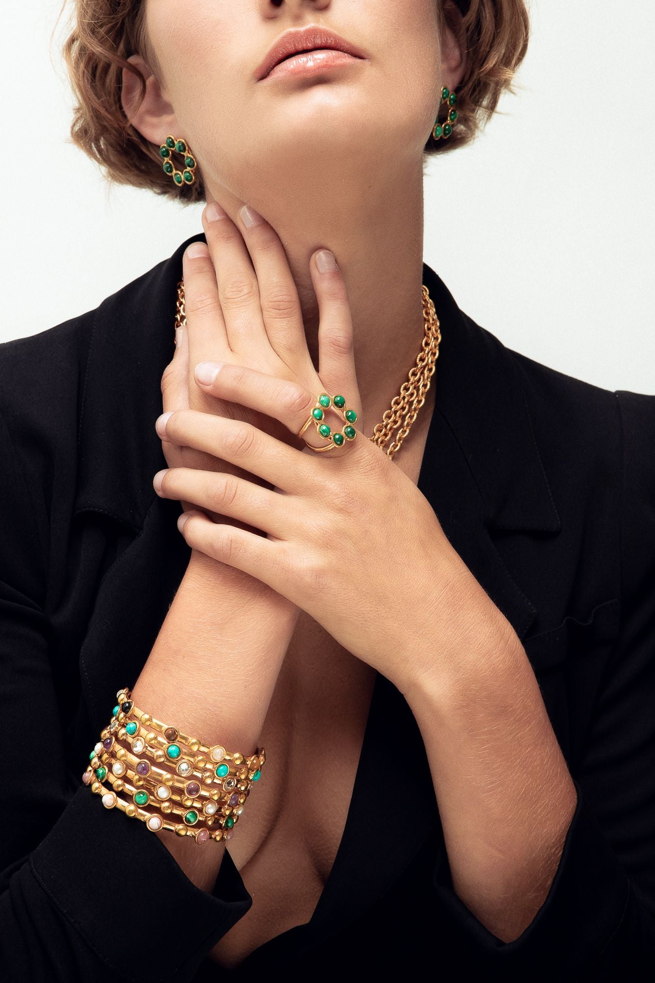 Bague Daisy dorée à l'or fin et Malachite - Vert