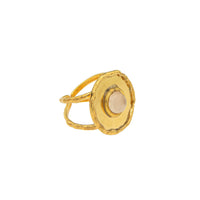 Bague Medaille dorée à l'or fin et Quartz - Pink Quartz