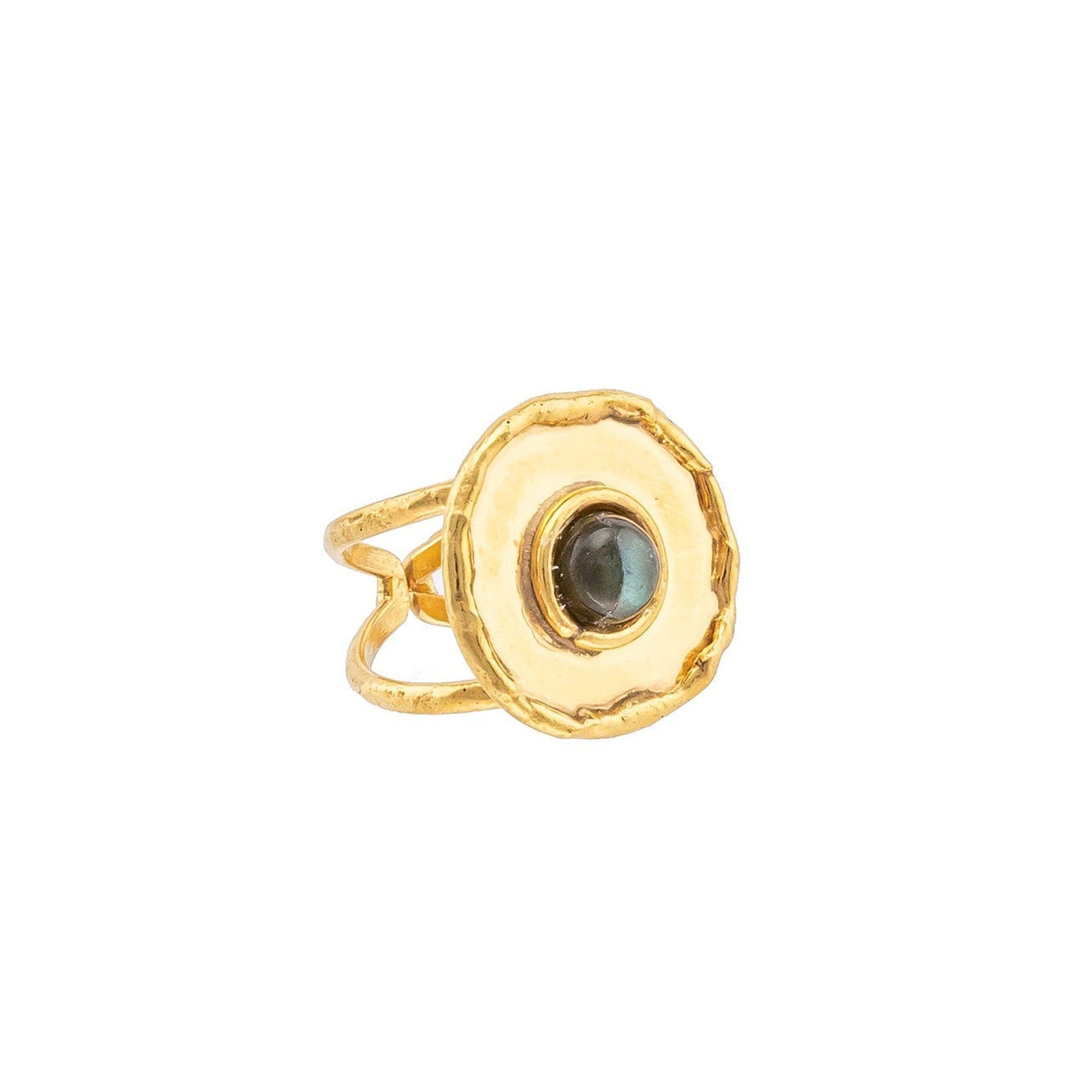 Bague Medaille dorée à l'or fin et Labradorite - Gris