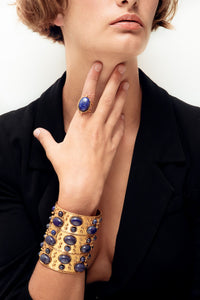 Bague Grande Ovale dorée à l'or fin et Lapis Lazuli - Bleu