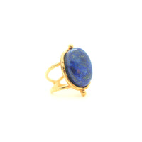 Bague Grande Ovale dorée à l'or fin et Lapis Lazuli - Bleu