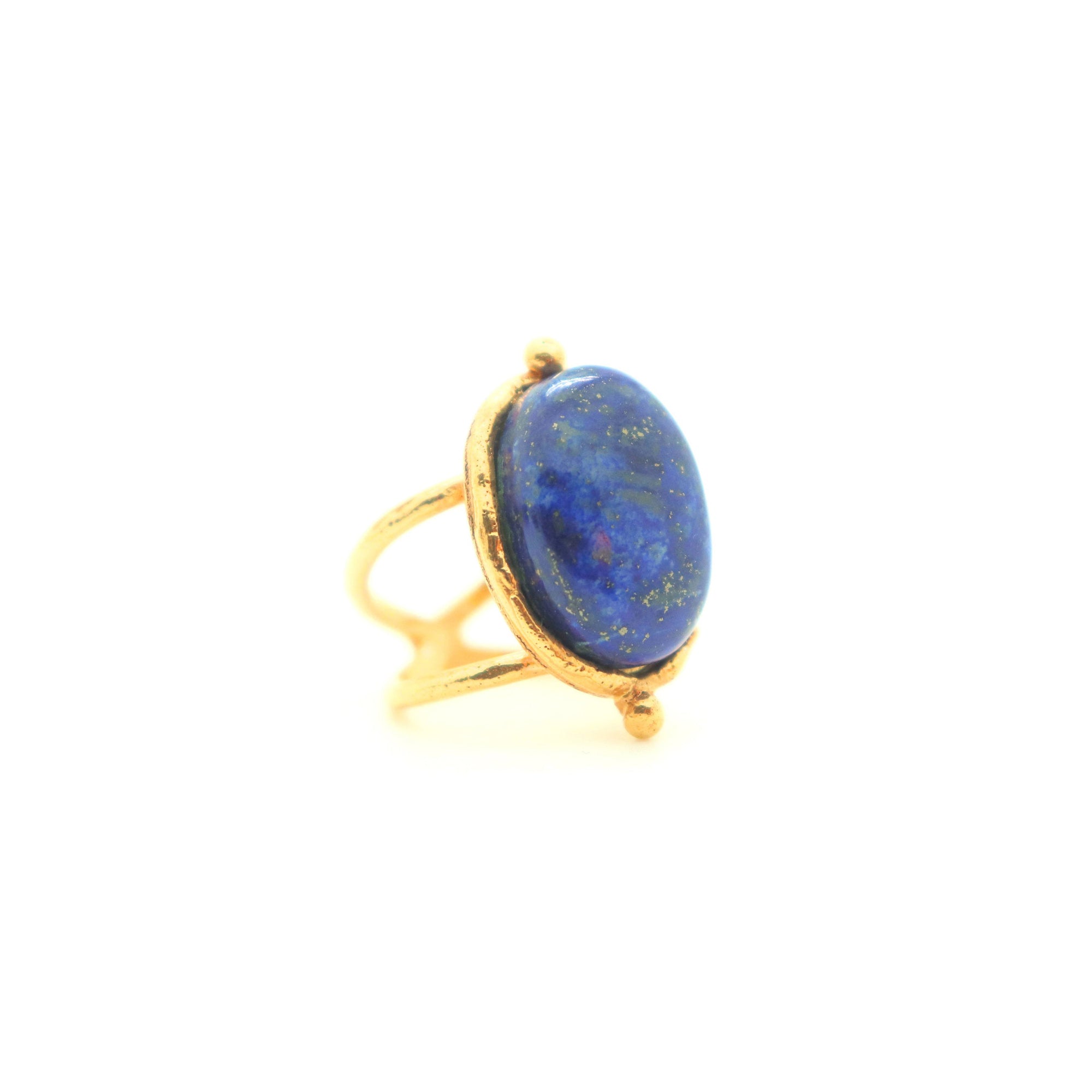 Bague Grande Ovale dorée à l'or fin et Lapis Lazuli - Bleu