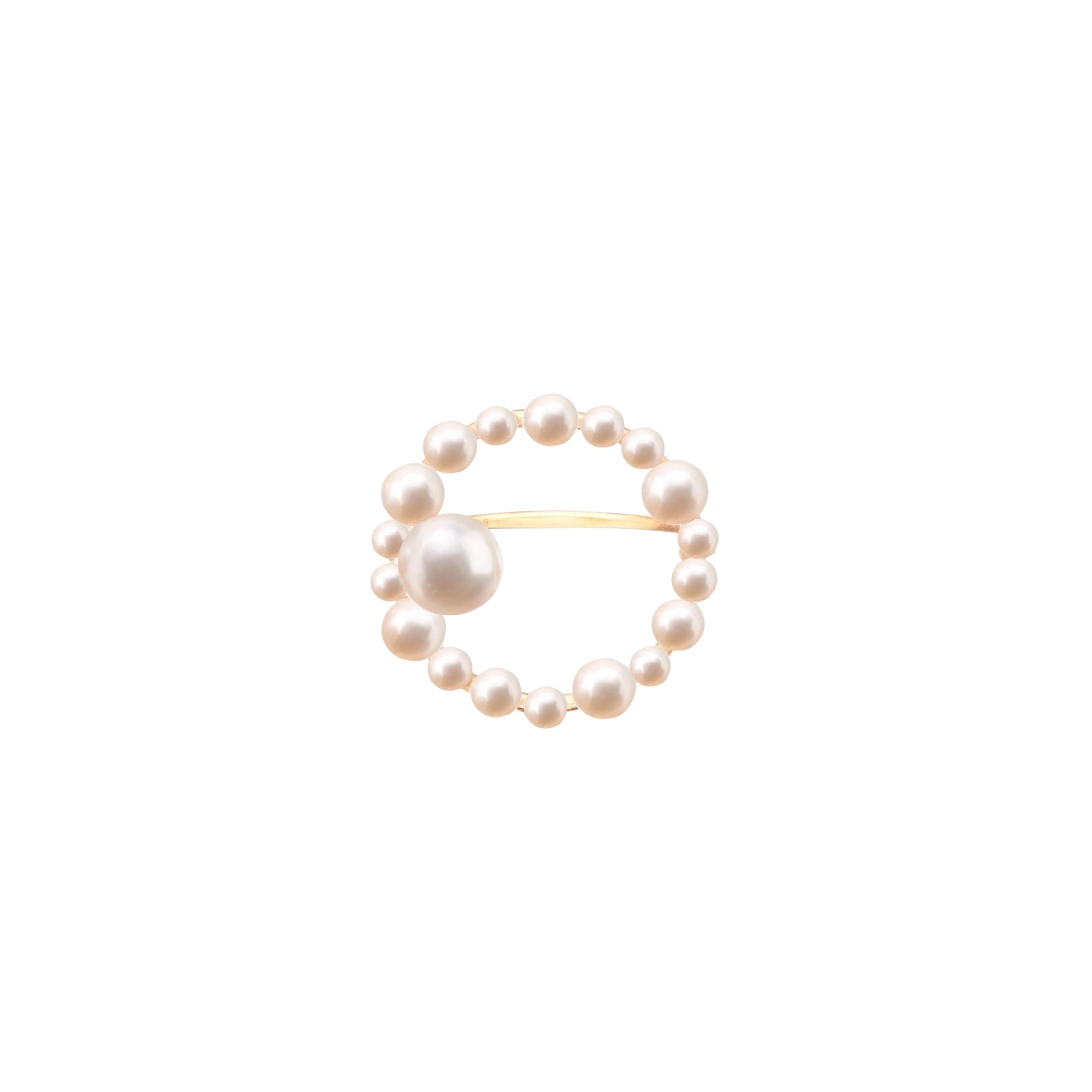 Bague Aphrodite cercle orné de perles & pavé de diamants - Or Jaune