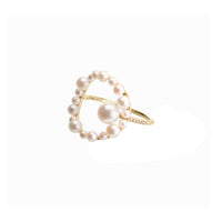 Bague Aphrodite cercle orné de perles & pavé de diamants - Or Jaune