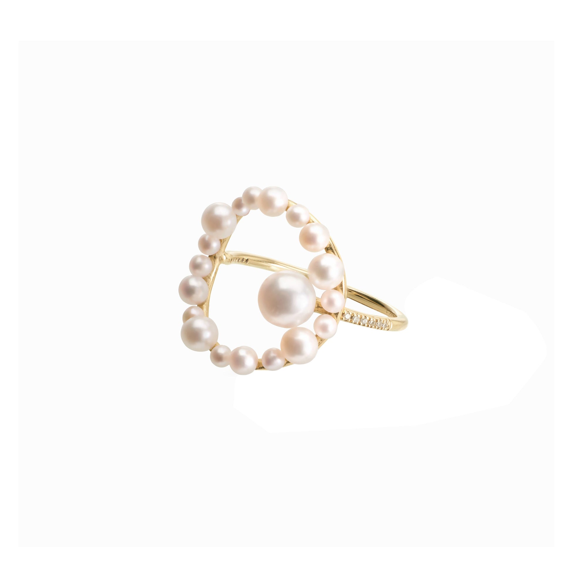 Bague Aphrodite cercle orné de perles & pavé de diamants - Or Jaune