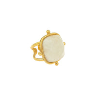 Bague Coussin dorée à l'or fin et Moonstone - Blanc
