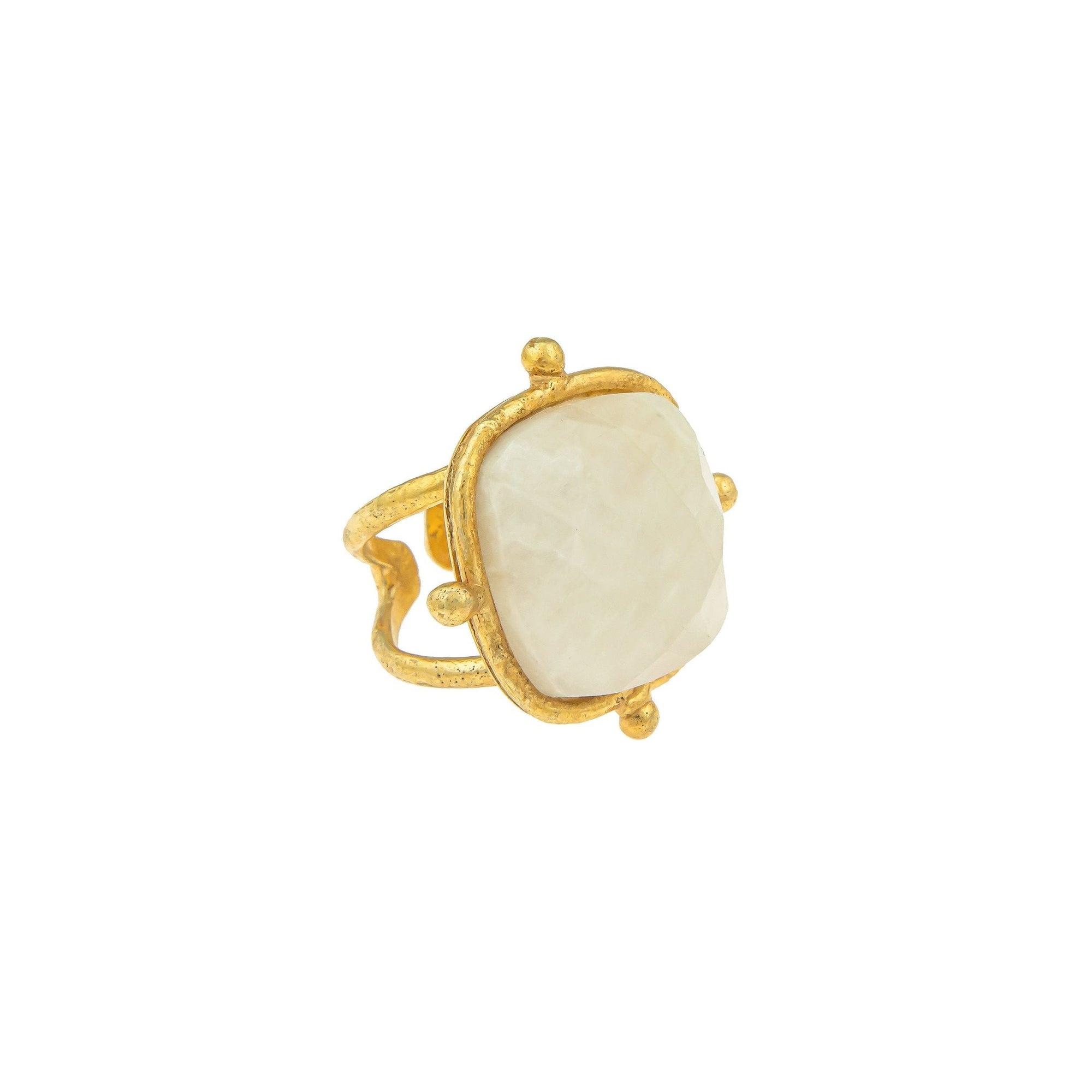 Bague Coussin dorée à l'or fin et Moonstone - Blanc