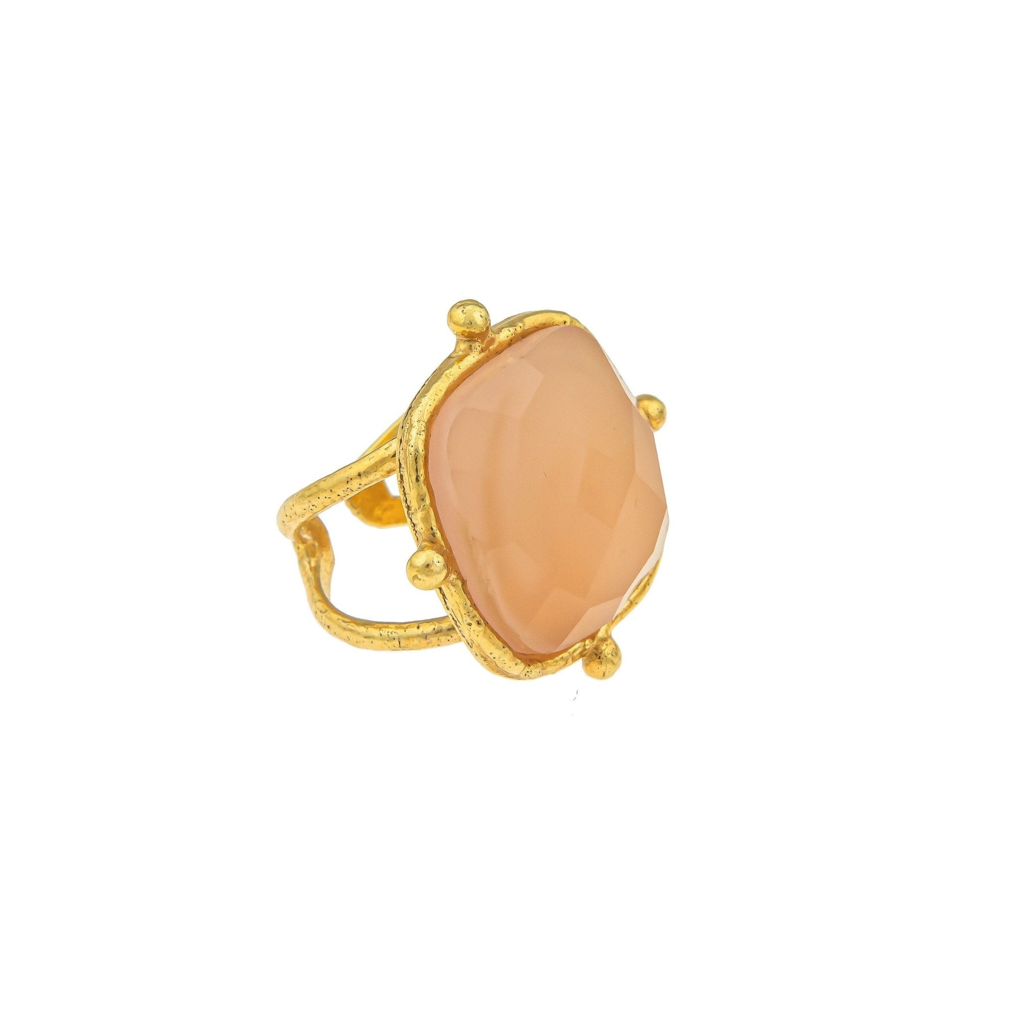 Bague Coussin dorée à l'or fin et Quartz - Rose