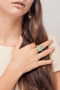 Bague Coussin dorée à l'or fin et Amazonite - Vert