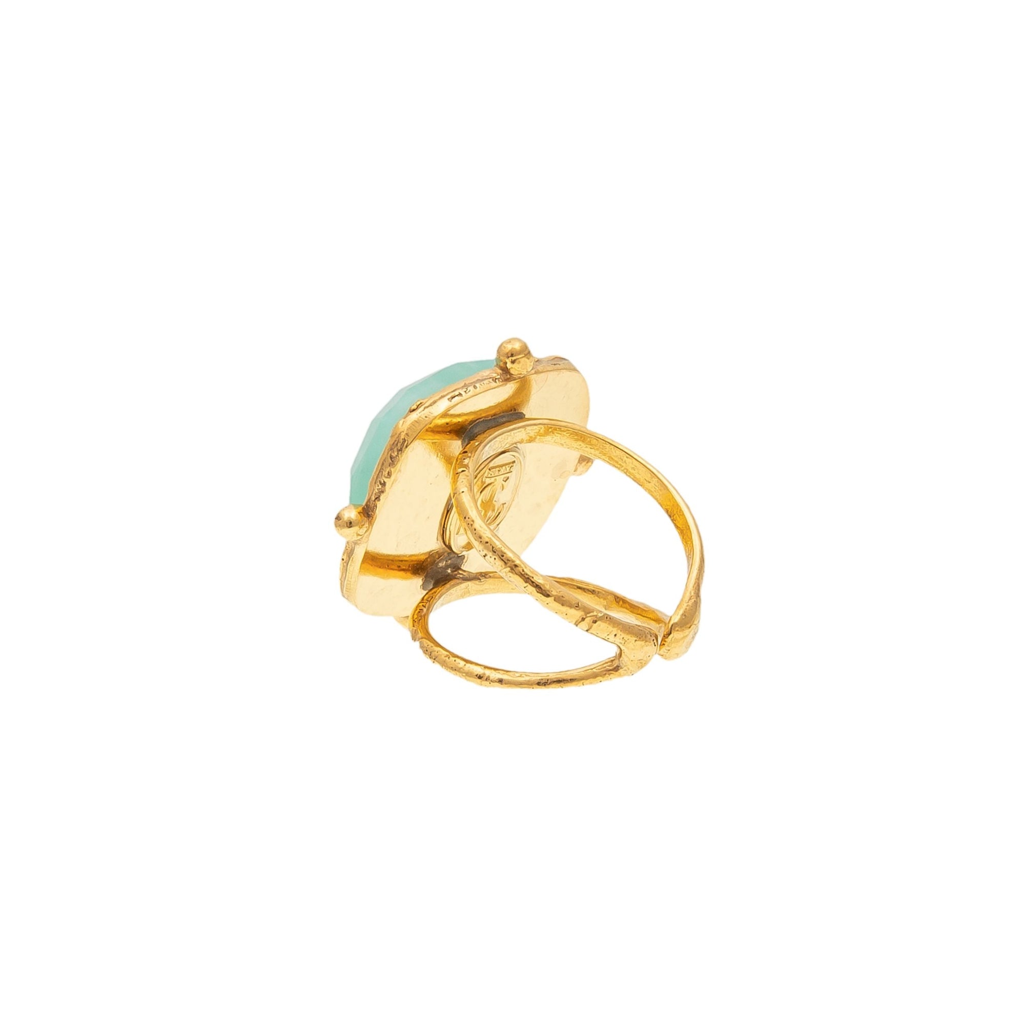 Bague Coussin dorée à l'or fin et Amazonite - Vert