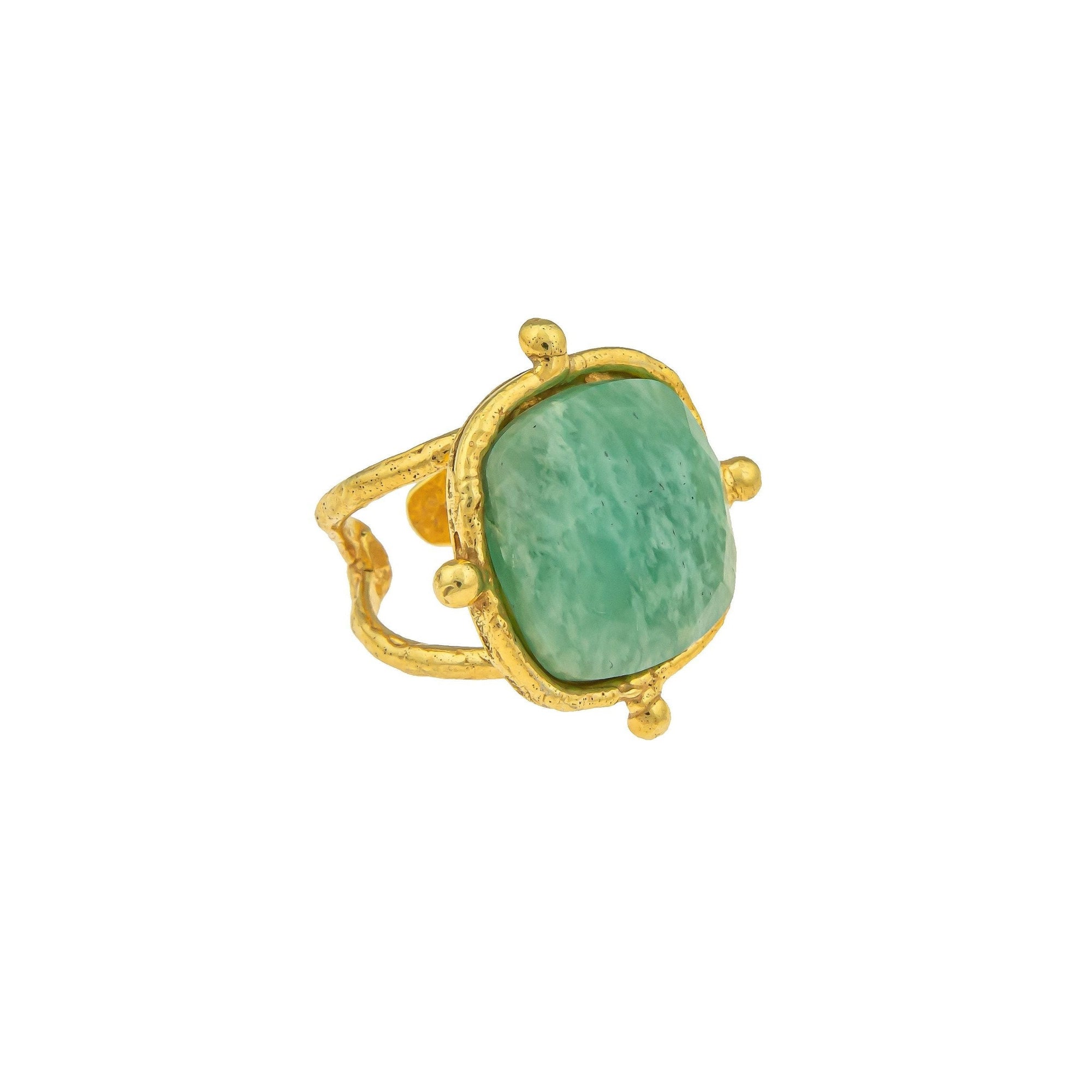 Bague Coussin dorée à l'or fin et Amazonite - Vert