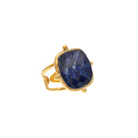 Bague Coussin dorée à l'or fin et Lapis Lazuli - Bleu