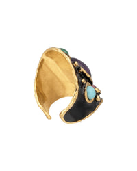 Bague Byzance dorée à l'or fin et multipierres - Multicolor