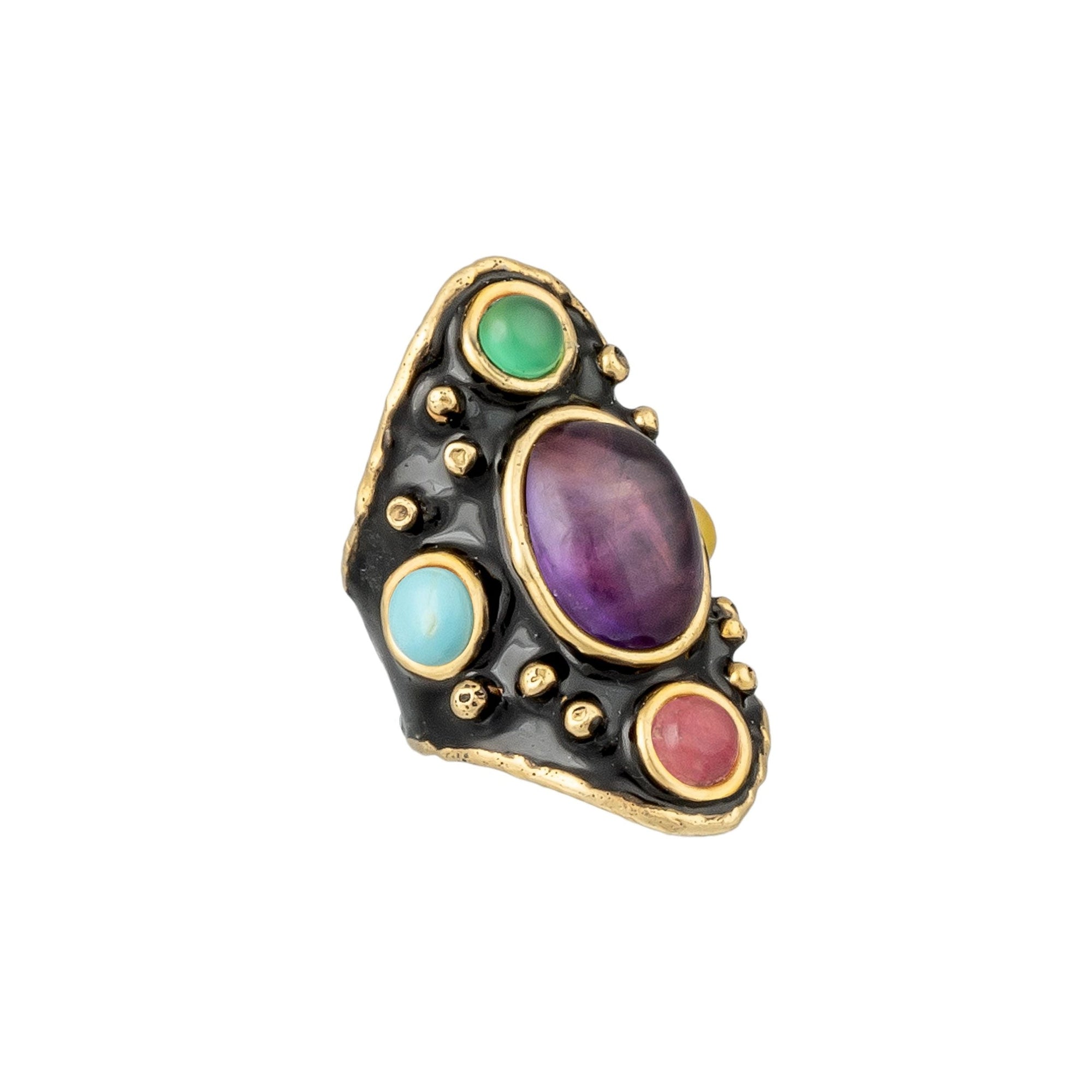 Bague Byzance dorée à l'or fin et multipierres - Multicolor