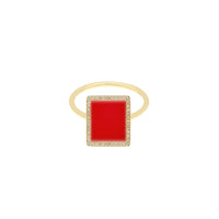 1qty RELIQUAT 480€/ QTY IN : 1-QTY OUT : 0- ST : 0% // Bague forme rectangulaire en agate rouge, pavé diamant-Jaune