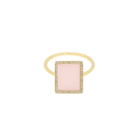 Bague Iris rectangulaire en opale rose pavée de diamants - Or Jaune