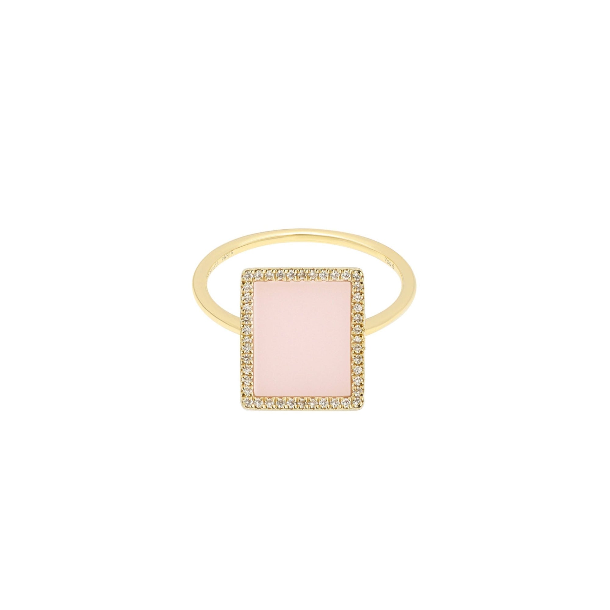 Bague Iris rectangulaire en opale rose pavée de diamants - Or Jaune