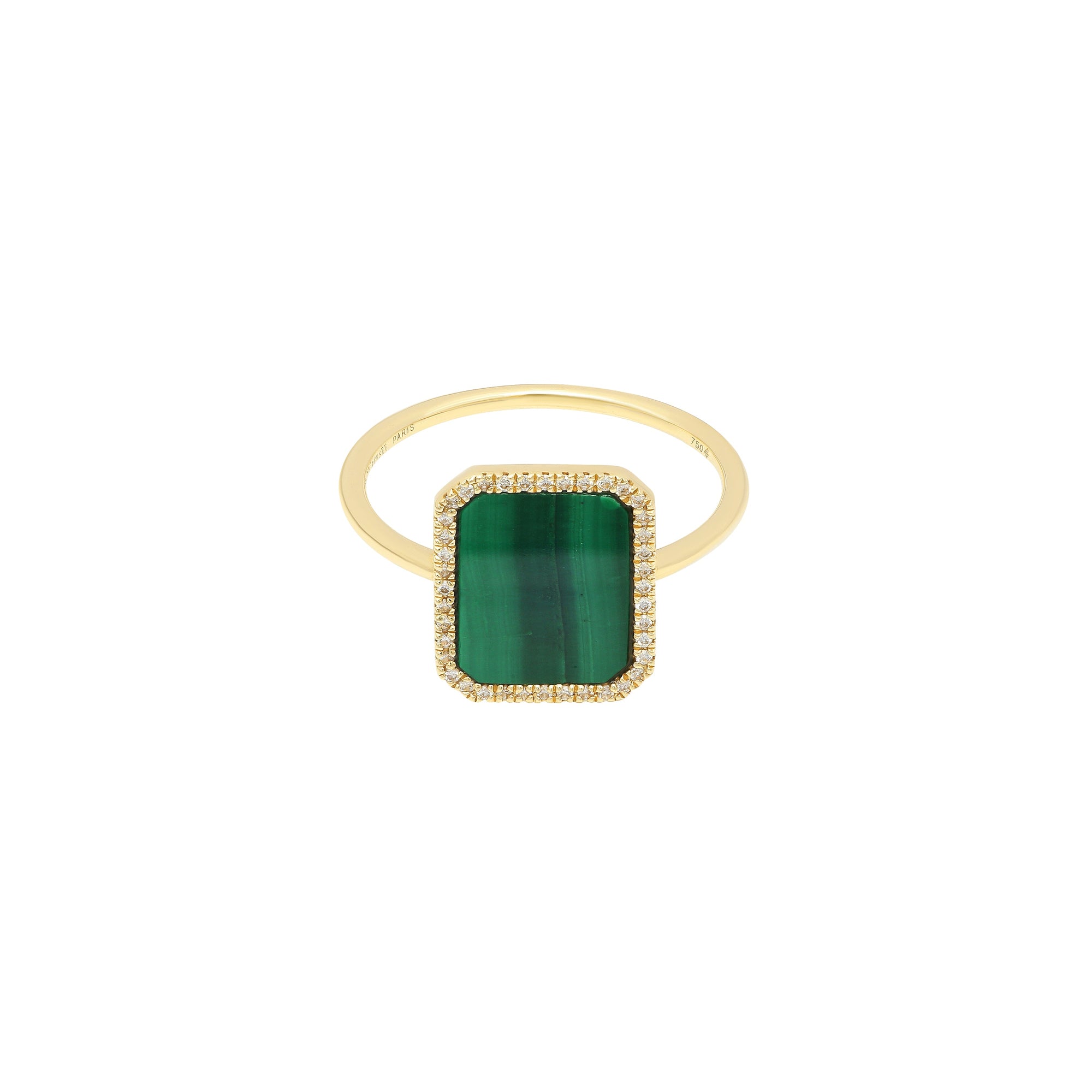 Bague Iris octogonale en malachite pavée de diamants - Or Jaune