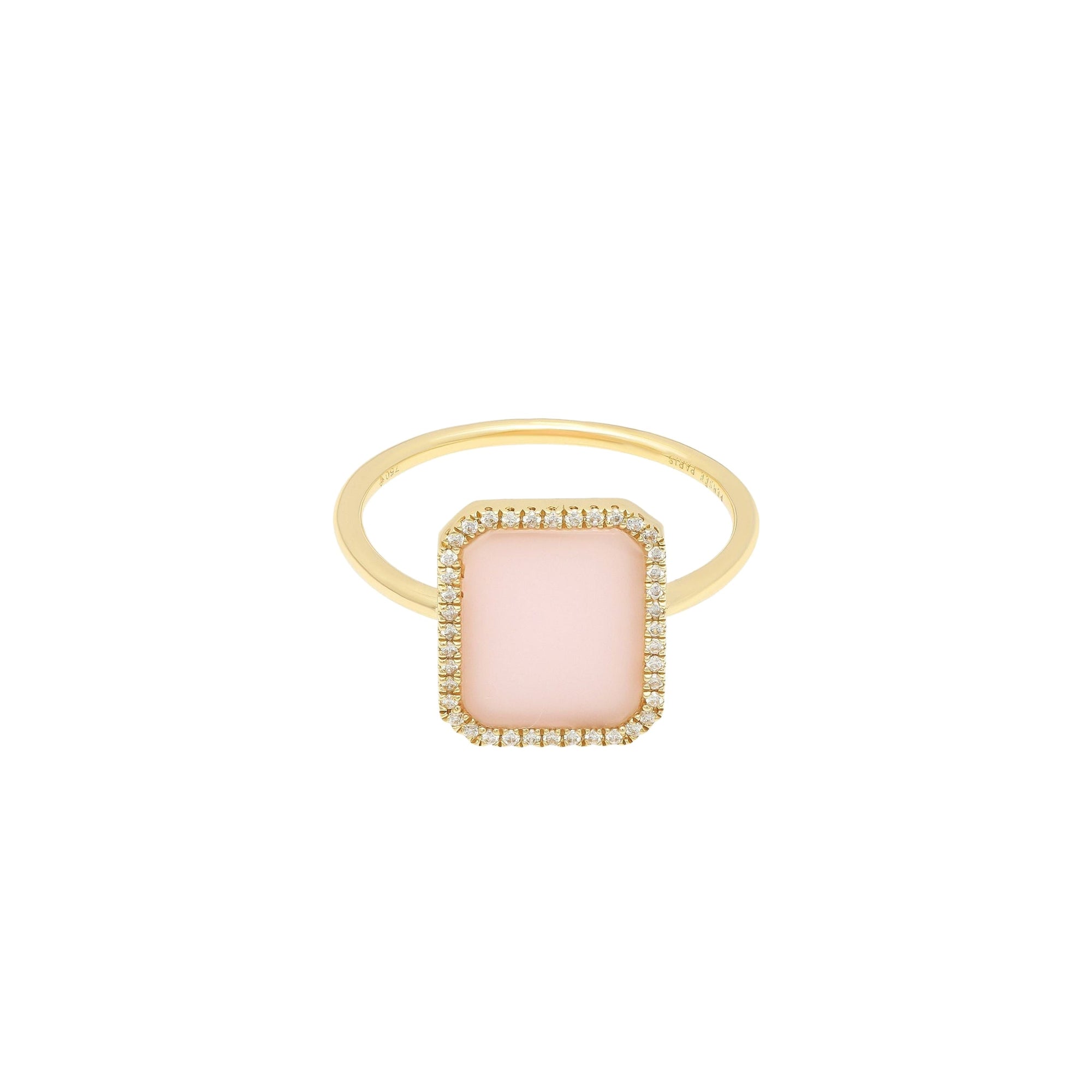3qty RELIQUAT 480€/ QTY IN : 2-QTY OUT : 0- ST : 0% // Bague forme octogonale en opale rose pavé diamant -Jaune