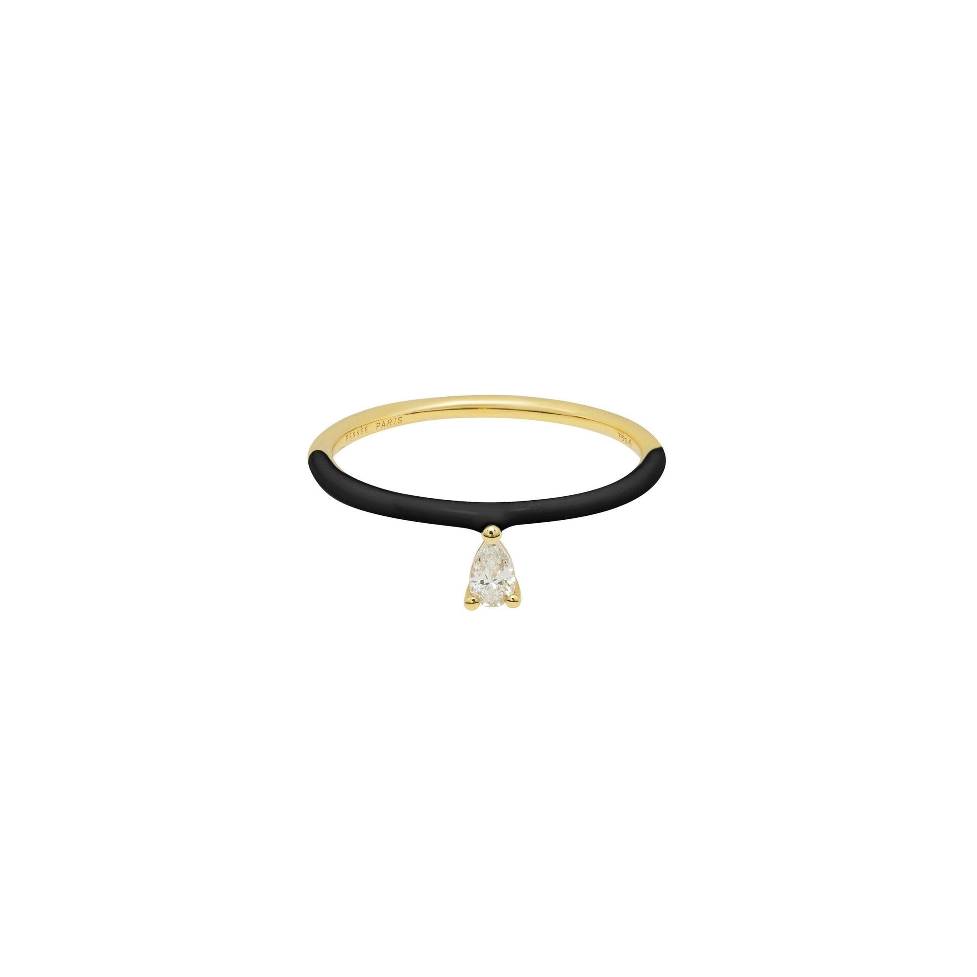 1qty RELIQUAT 595€/ QTY IN : 1-QTY OUT : 0- ST : 0% // Bague émail noir, diamant taille poire-Jaune