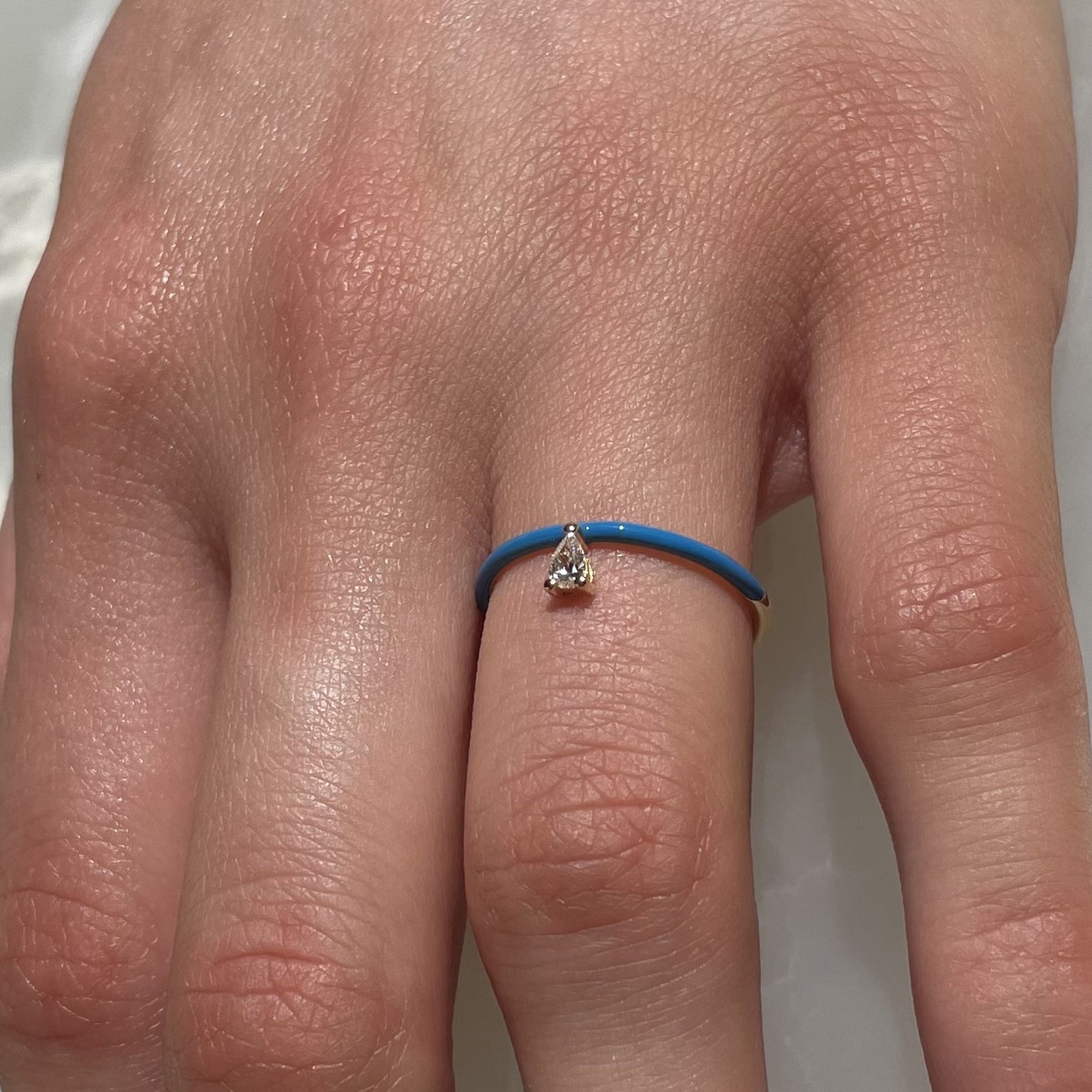 Bague Enamel sertie d'un diamant - Or Jaune & Bleu
