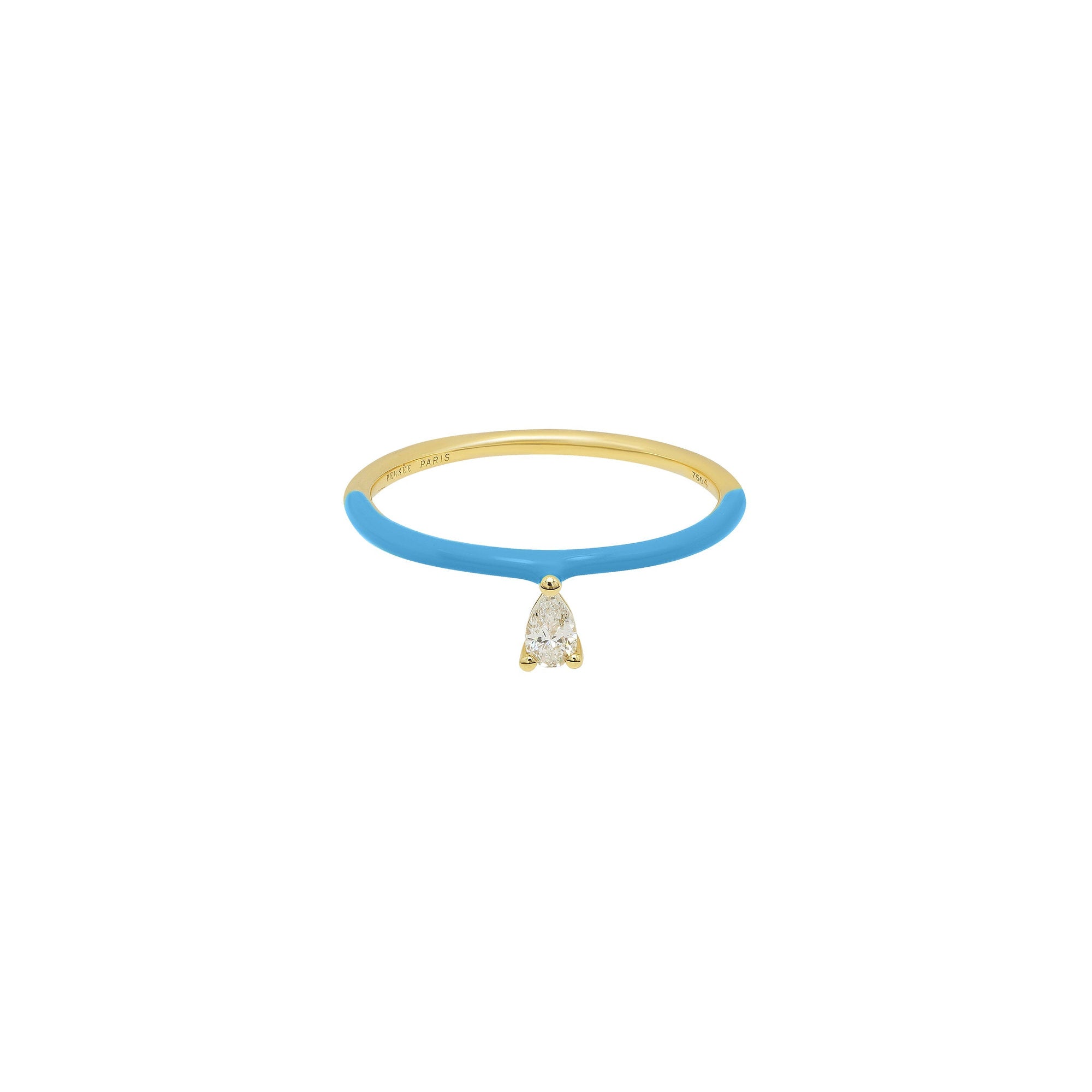 Bague Enamel sertie d'un diamant - Or Jaune & Bleu