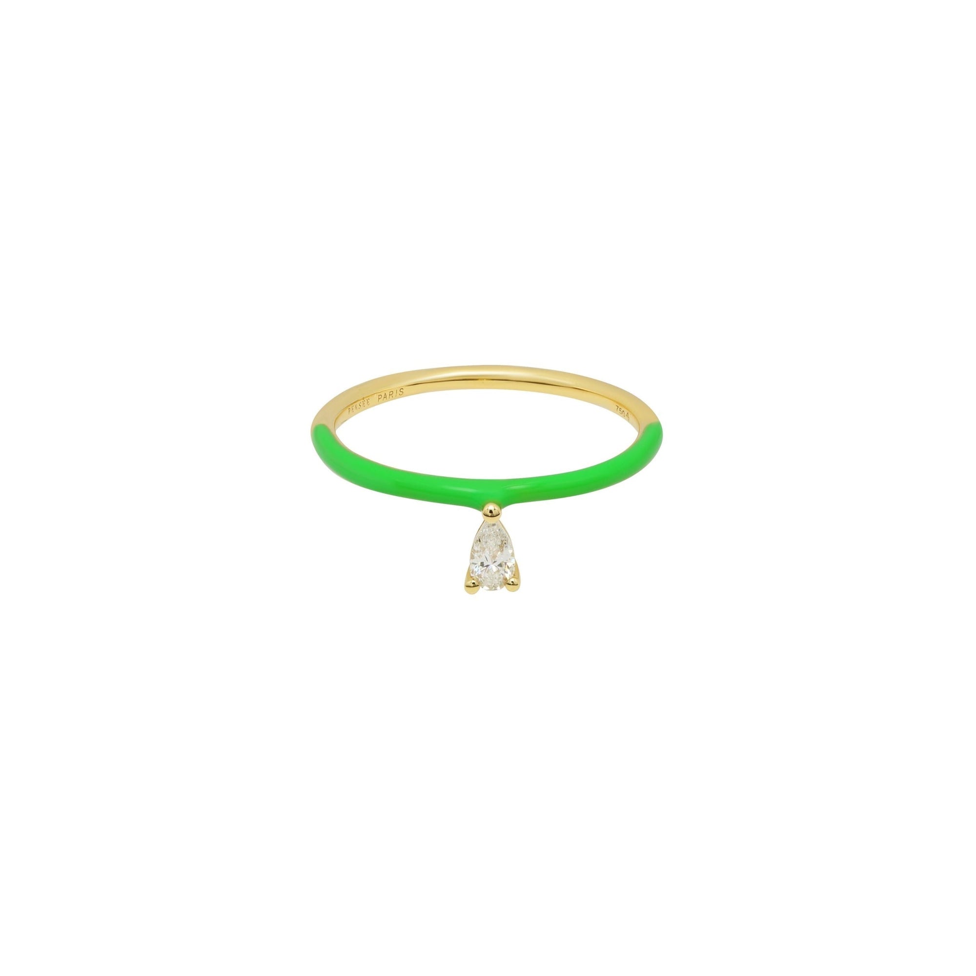 2qty RELIQUAT 595€/ QTY IN : 2-QTY OUT : 0- ST : 0% // Bague émail vert, diamant taille poire-Jaune