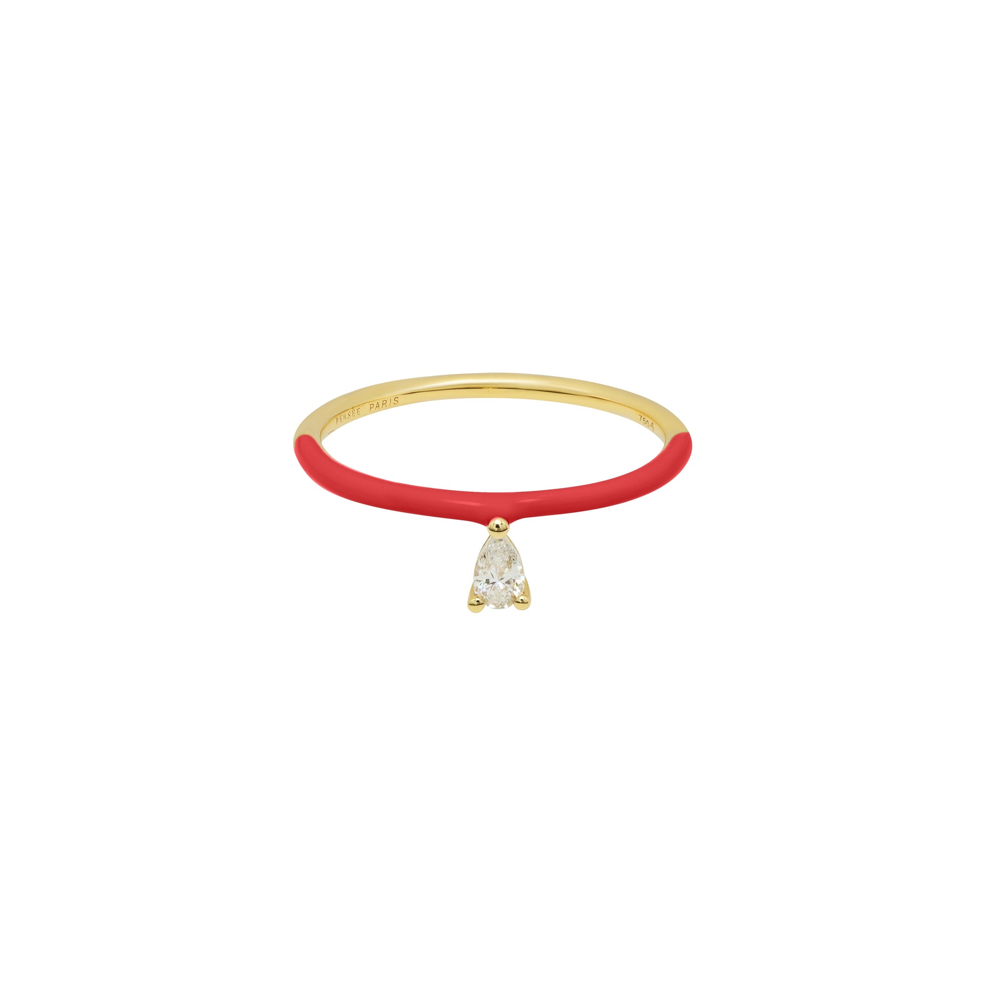 Bague Enamel sertie d'un diamant - Or Jaune & Rouge