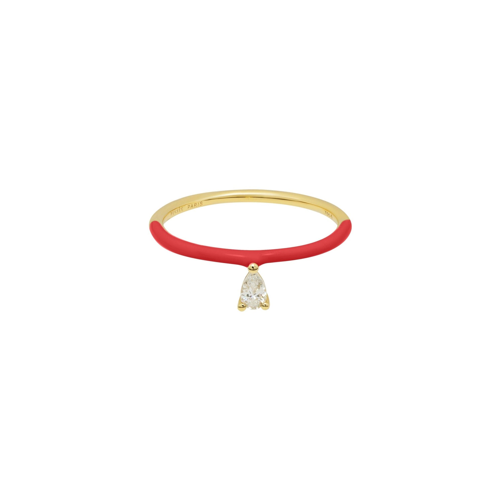 4qty RELIQUAT 595€/ QTY IN : 3-QTY OUT : 1- ST : 33% // Bague émail rouge, diamant taille poire-Jaune