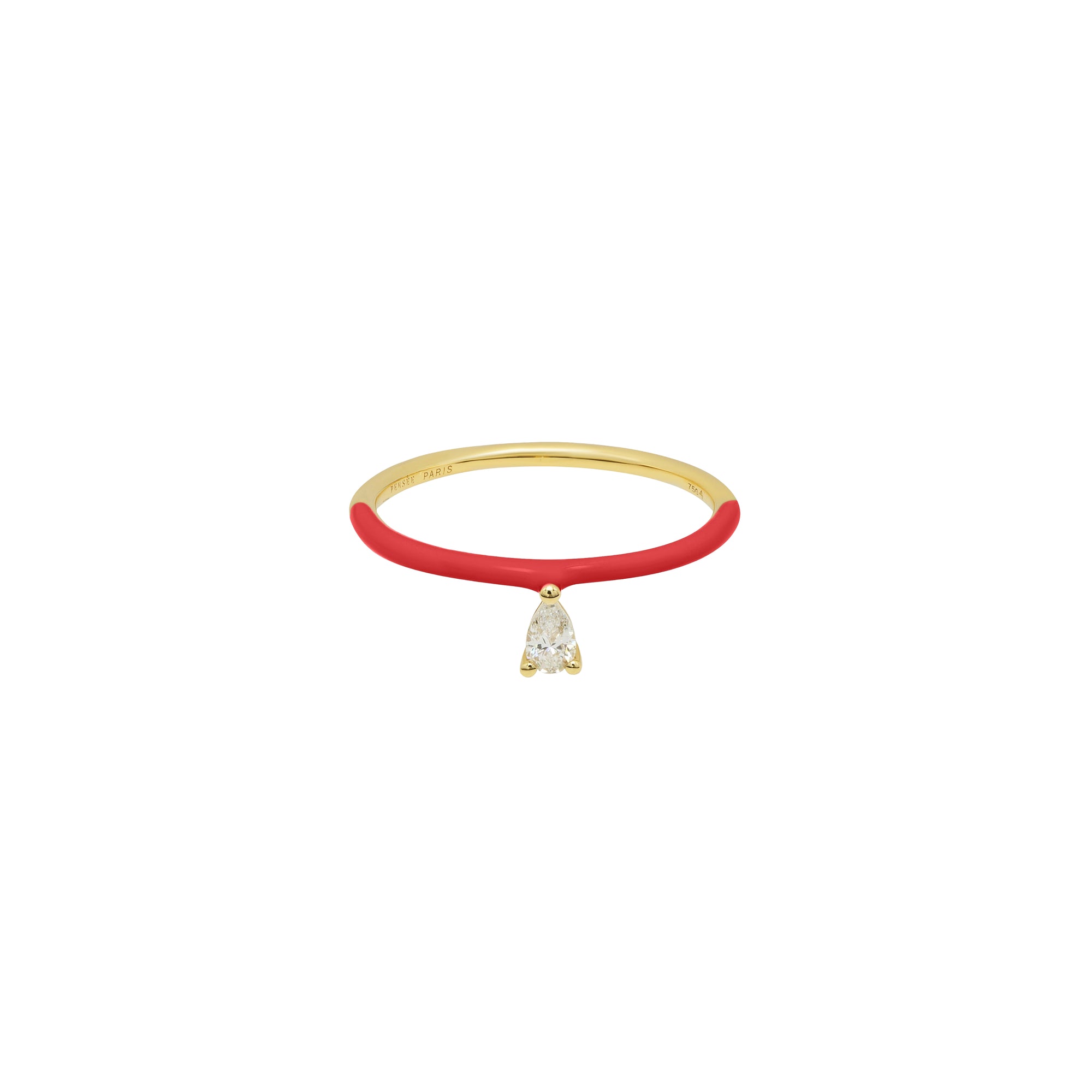 Bague Enamel sertie d'un diamant - Or Jaune & Rouge