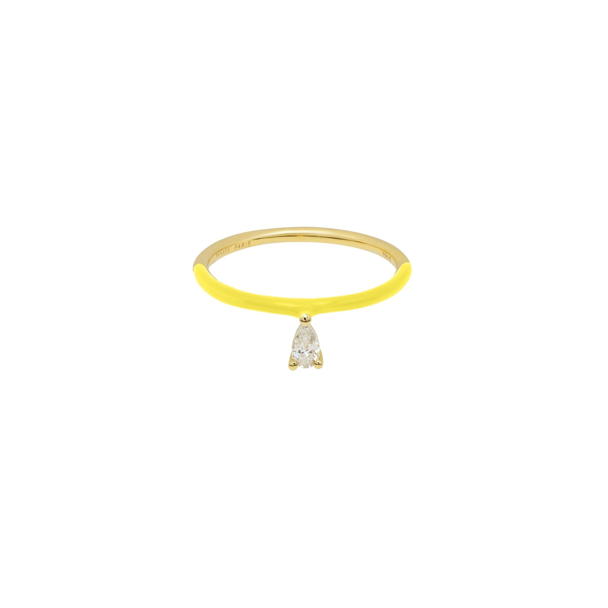 3qty RELIQUAT 595€/ QTY IN : 4-QTY OUT : 1- ST : 25% // Bague émail jaune, diamant taille poire-Jaune