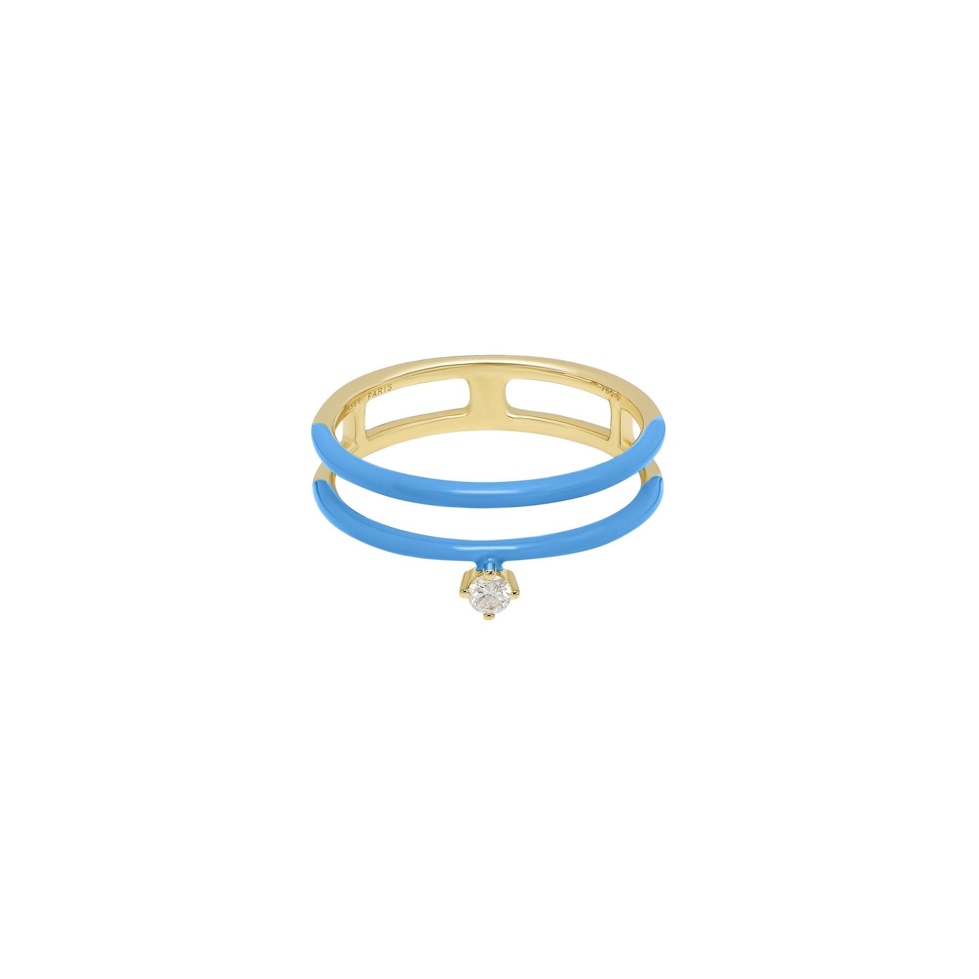 1qty RELIQUAT 450€/ QTY IN : 1-QTY OUT : 0- ST : 0% // Bague double anneau, émail bleu, diamant-Jaune