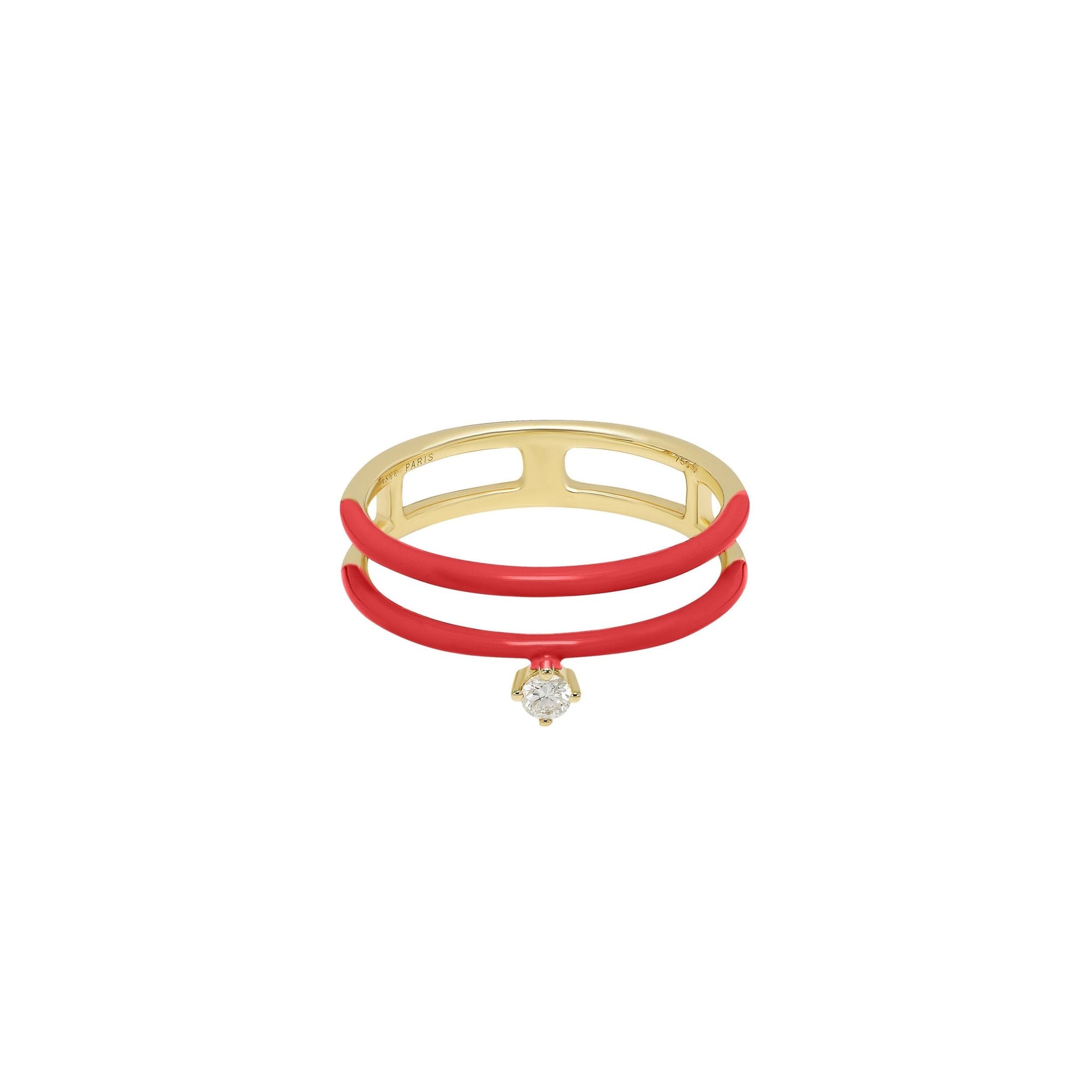 1qty RELIQUAT 450€/ QTY IN : 1-QTY OUT : 0- ST : 0% // Bague double anneau, émail rouge, diamant-Jaune