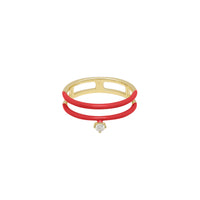 Bague Enamel double anneaux sertie d'un diamant - Or Jaune & Jaune
