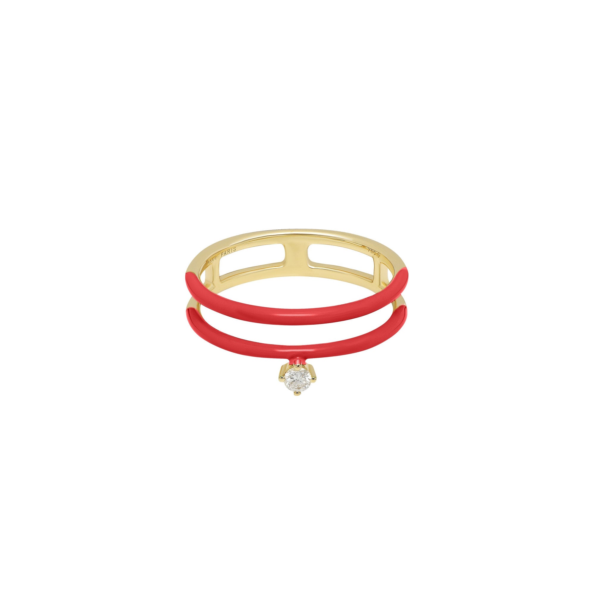 Bague Enamel double anneaux sertie d'un diamant - Or Jaune & Jaune