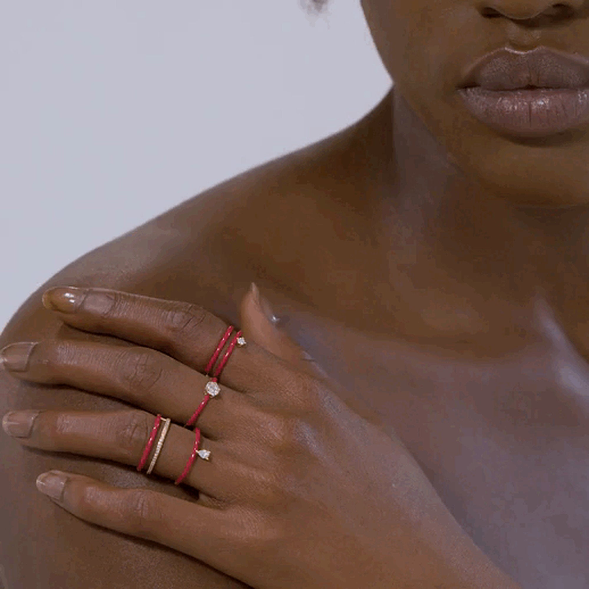 Bague Enamel double anneaux sertie d'un diamant - Or Jaune & Rouge