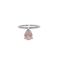 Bague Birthstone sertie d'un quartz rose taille poire - Or Blanc