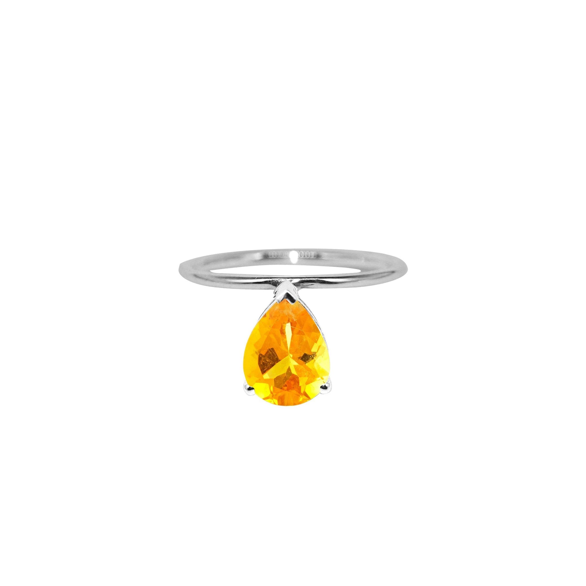 Bague Birthstone sertie d'une citrine taille poire - Or Blanc