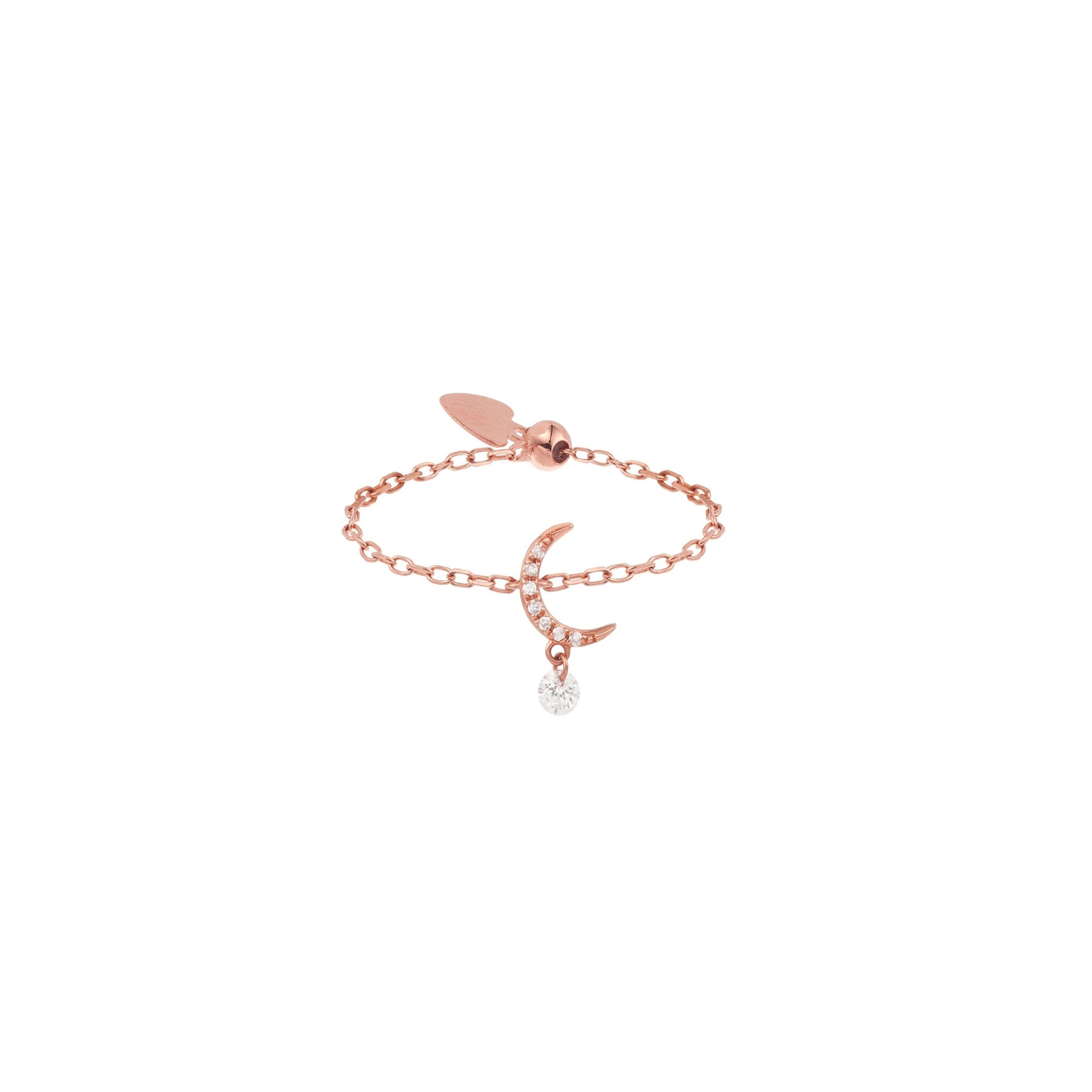 Bague Séléné chaînette Lune sertie de diamants - Or Rose