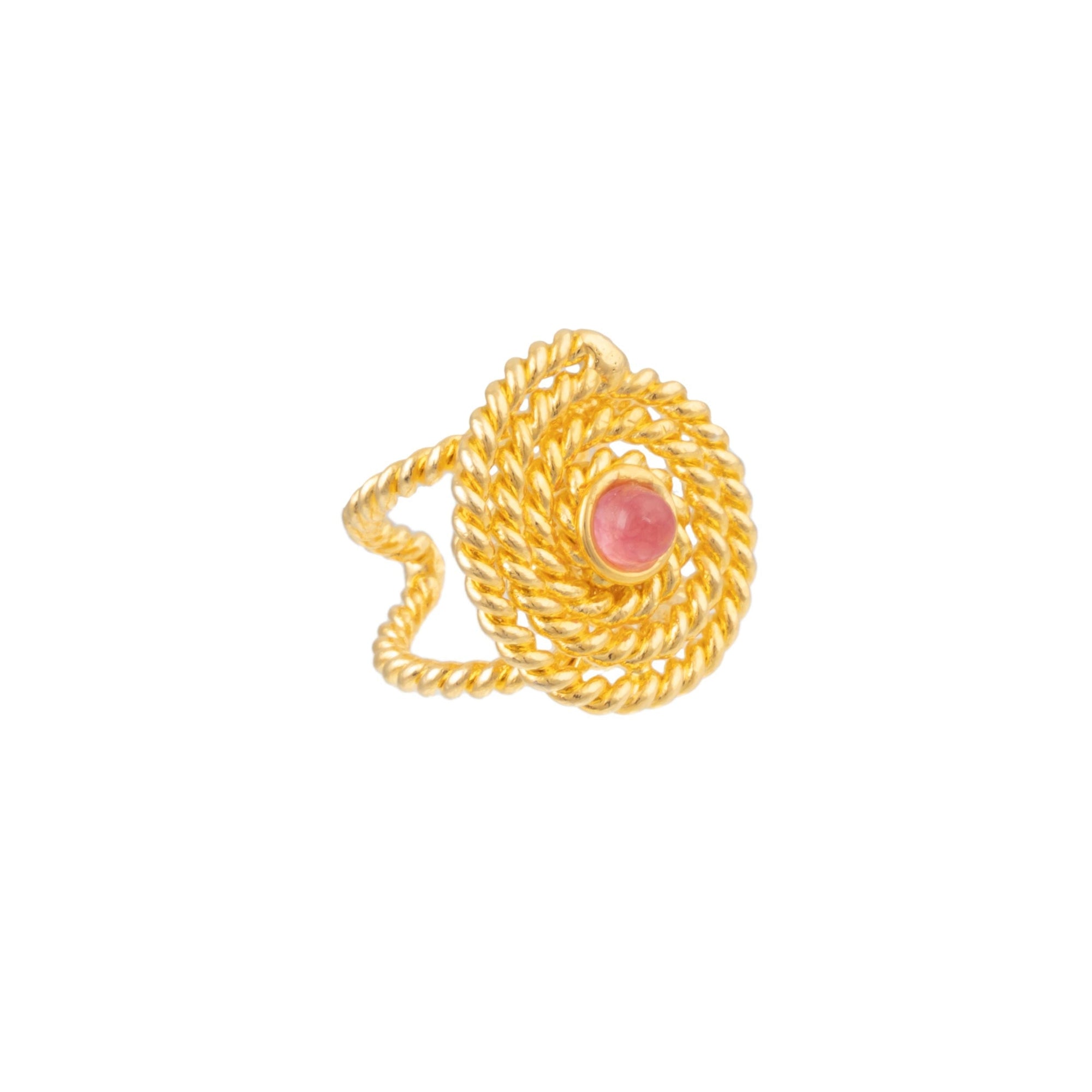 Bague Spirale dorée à l'or fin et Jade - Pink Jade