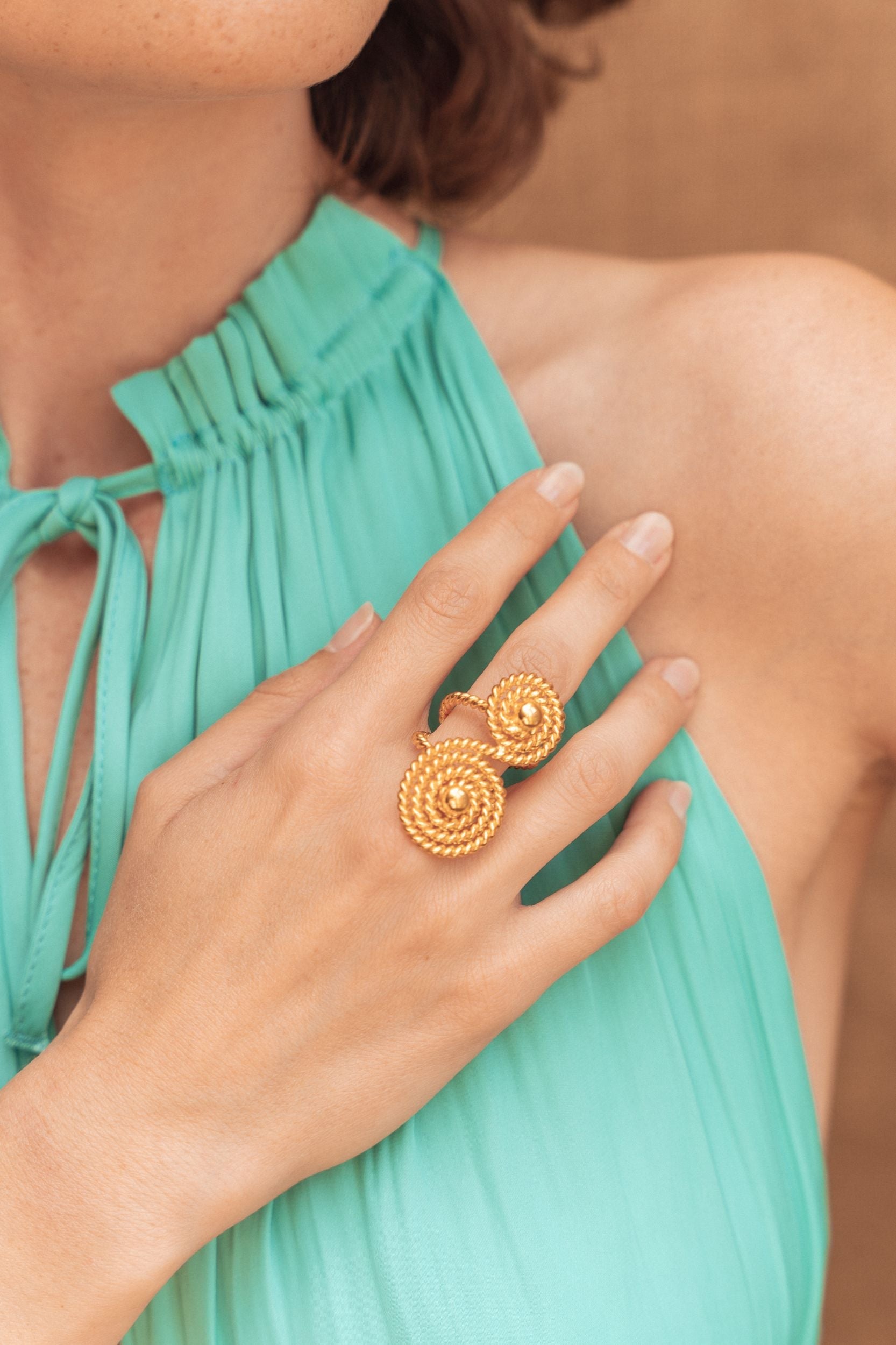 Bague Spirale L dorée à l'or fin - Doré