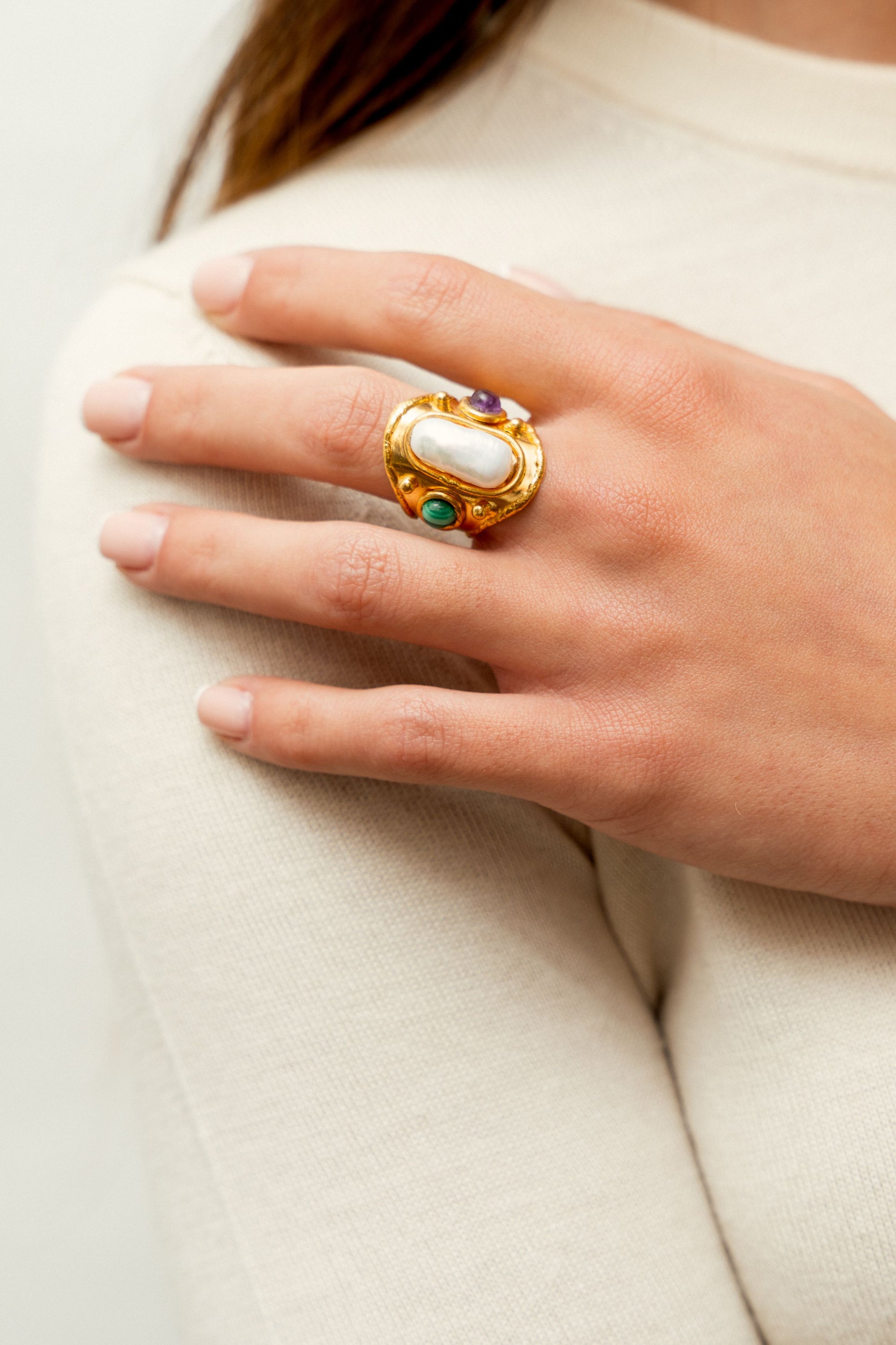 Multi-stone Mojave fine gold ring - Multicolour