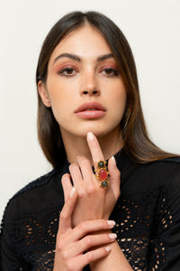 Bague Cléo dorée à l'or fin et multipierres - Rose & Gris