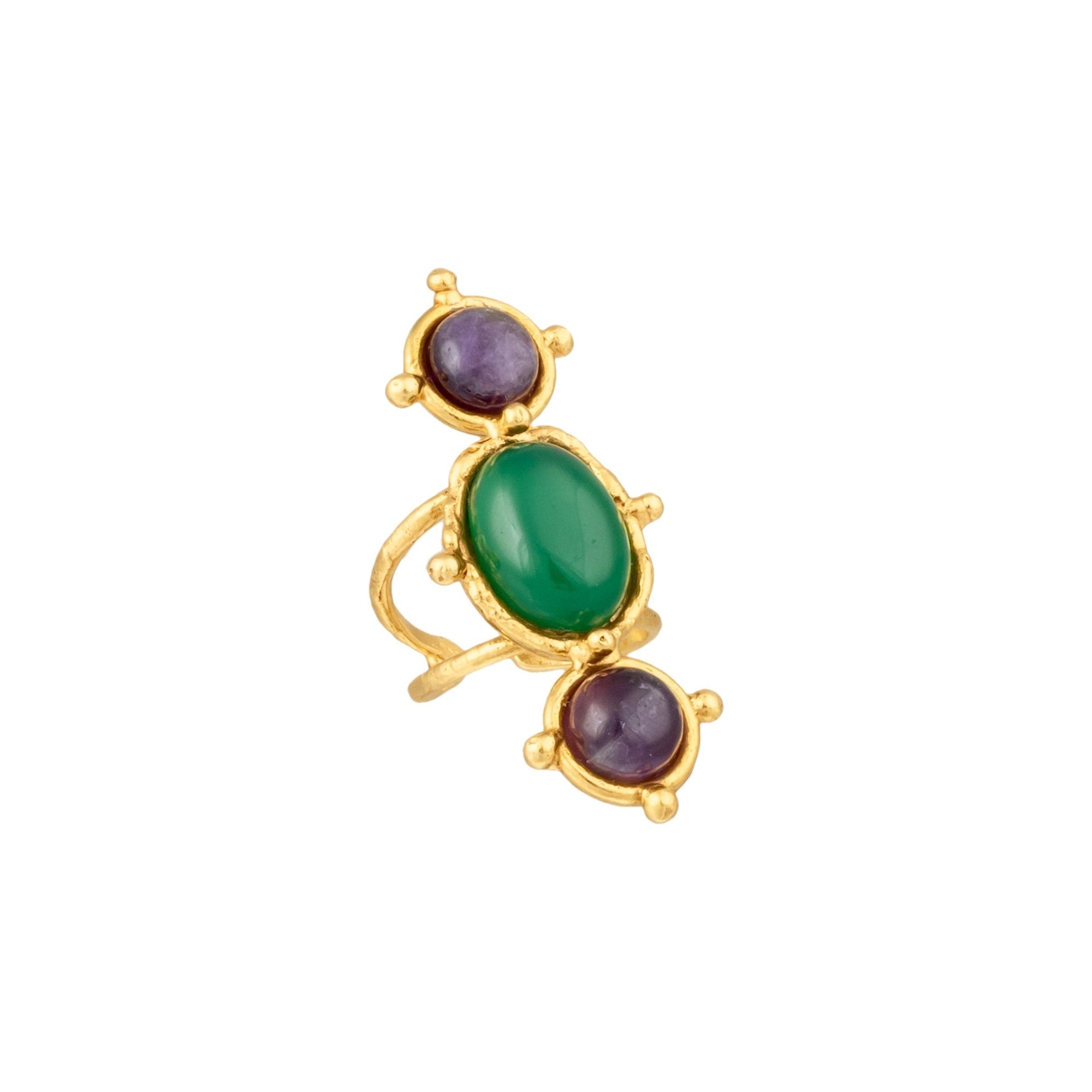 Bague Cléo dorée à l'or fin et multipierres - Vert & Violet