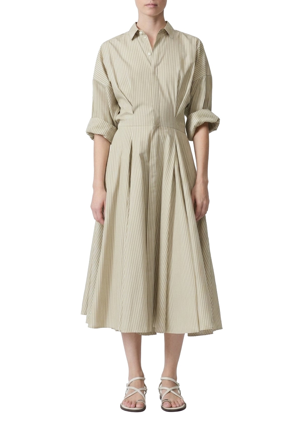 Aiden Striped Midi Dress - Beige